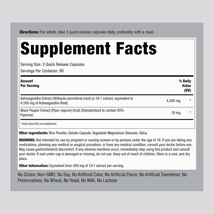 اشواگاندا 4500 میلی گرم پایپینگ راک | کاهش استرس، انرژی پایدار و تمرکز ذهنی | ۲۴۰ عدد کپسول
