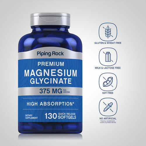 منیزیم گلیسینات پریمیوم پایپینگ راک | جذب بالا | 375mg | 130 سافتژل