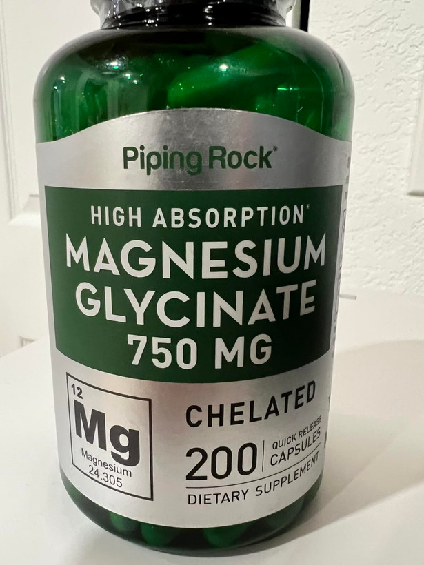 منیزیم گلیسینات پایپینگ راک | جذب بسیار بالا | 750mg | 200 کپسول