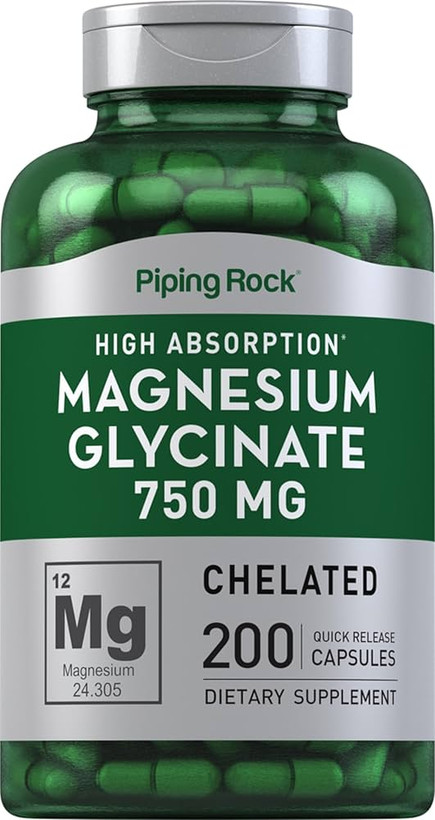 منیزیم گلیسینات پایپینگ راک | جذب بسیار بالا | 750mg | 200 کپسول