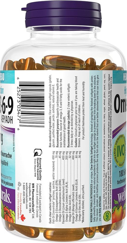 اُمگا 3-6-9 وبر نچرالز | 1200mg |ا 180 سافتژل | حمایت قلب و مغز