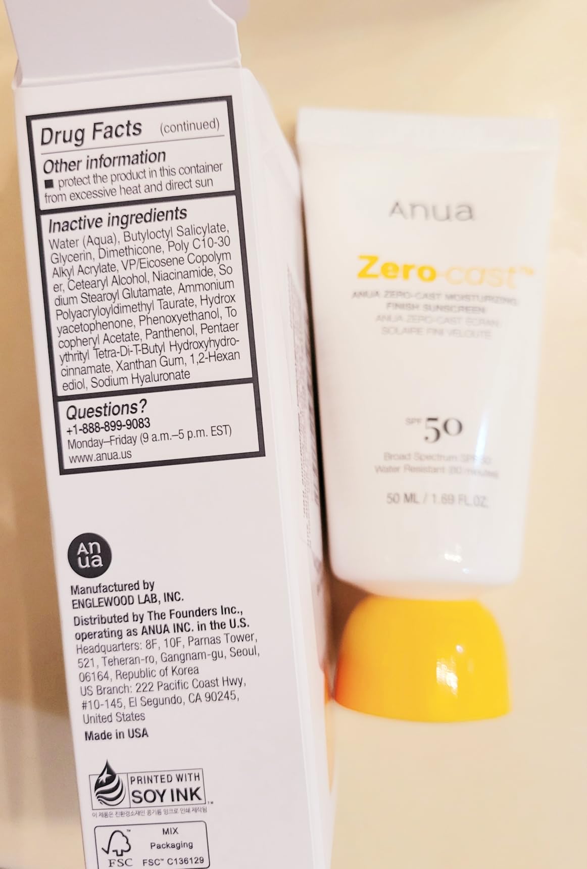 کرم ضد آفتاب 50میل آنوا زرو کست با SPF50