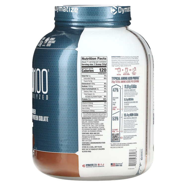 وی ایزوله هیدرولیزه دایماتیز ISO100 – طعم شکلات – 2.3 کیلوگرم