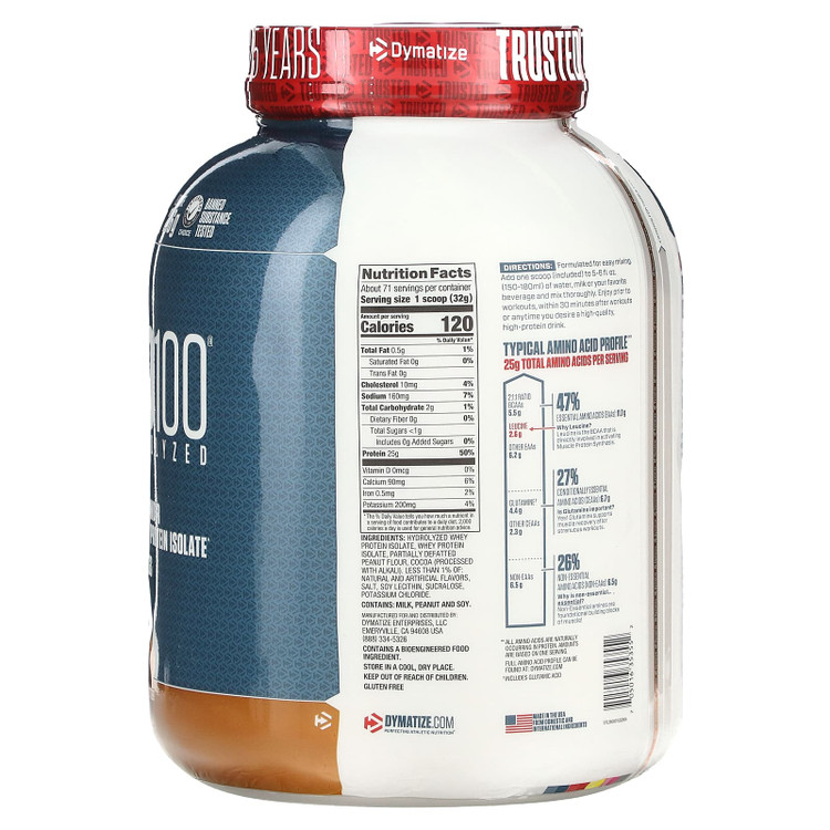 وی ایزوله هیدرولیزه دایماتیز ISO100 – طعم شکلات کره بادامزمینی – 2.3 کیلوگرم