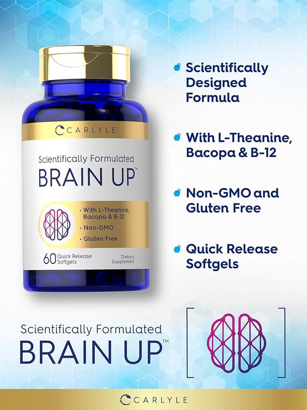 کپسول تقویت حافظه و تمرکز کارلایل Brain Up با ال تیانین و باکوپا 60 عددی