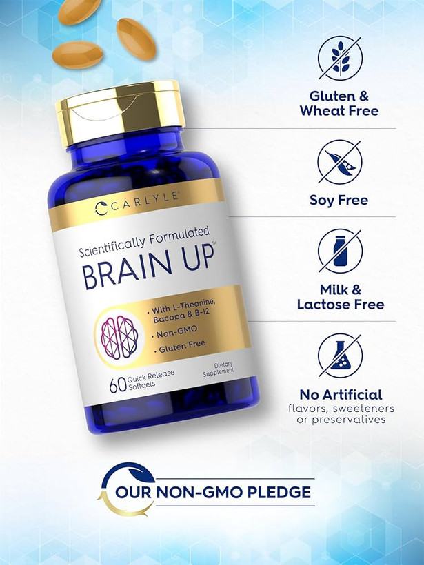 کپسول تقویت حافظه و تمرکز کارلایل Brain Up با ال تیانین و باکوپا 60 عددی