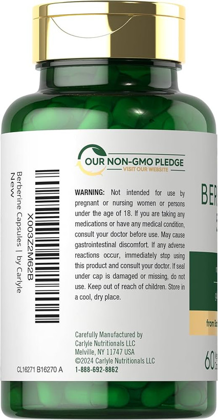 کپسول بربرین 500 میلی گرم کارلایل Berberine HCL 500mg اصل 60 عددی