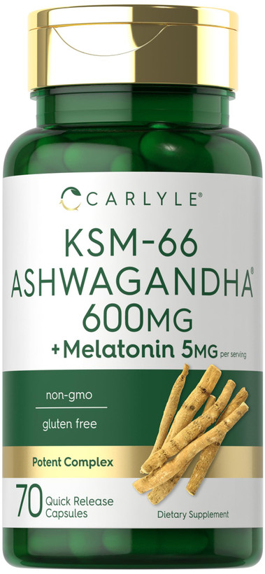 کپسول آشواگاندا KSM-66 کارلایل 600 میلی گرم + ملاتونین 5 میلی گرم 70 عددی